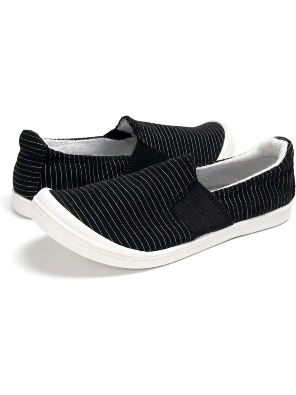 Women's Black/White Stripes Comfortable Lace-Up Breathable Walking Sneakers